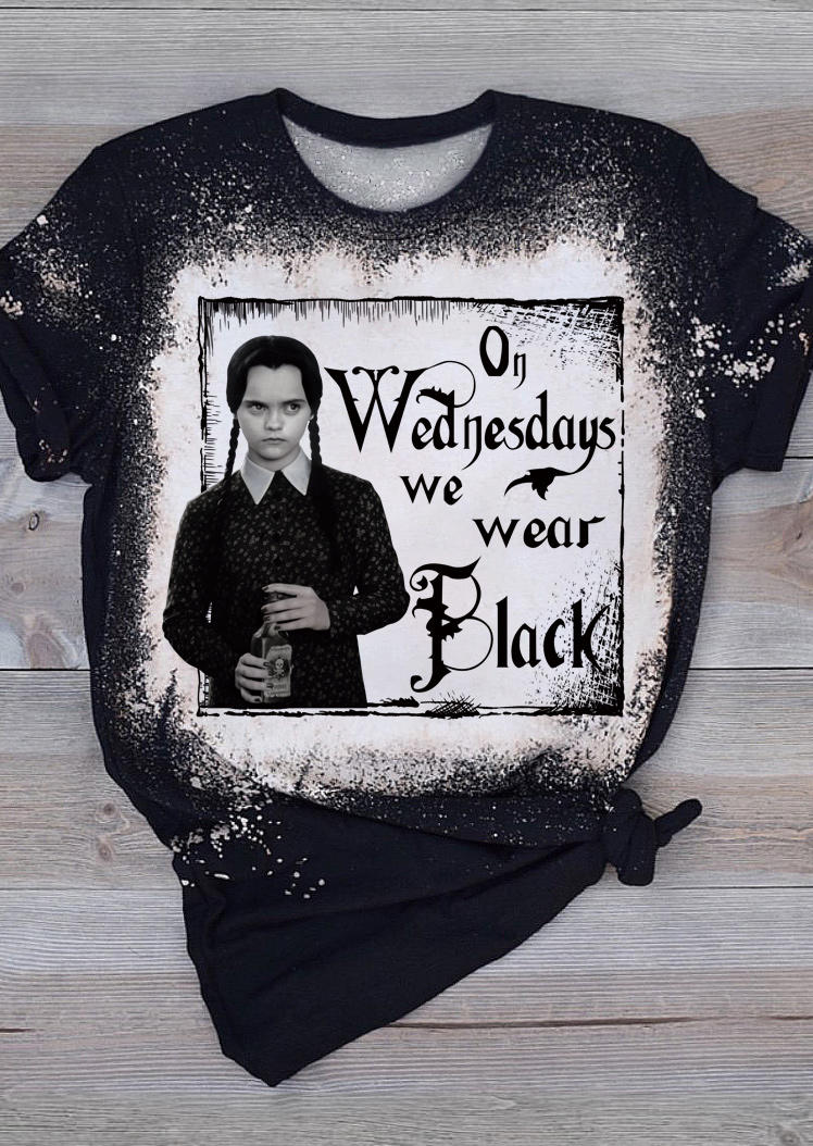 Halloween On Wednesdays We Wear Black Bleached T-Shirt Tee