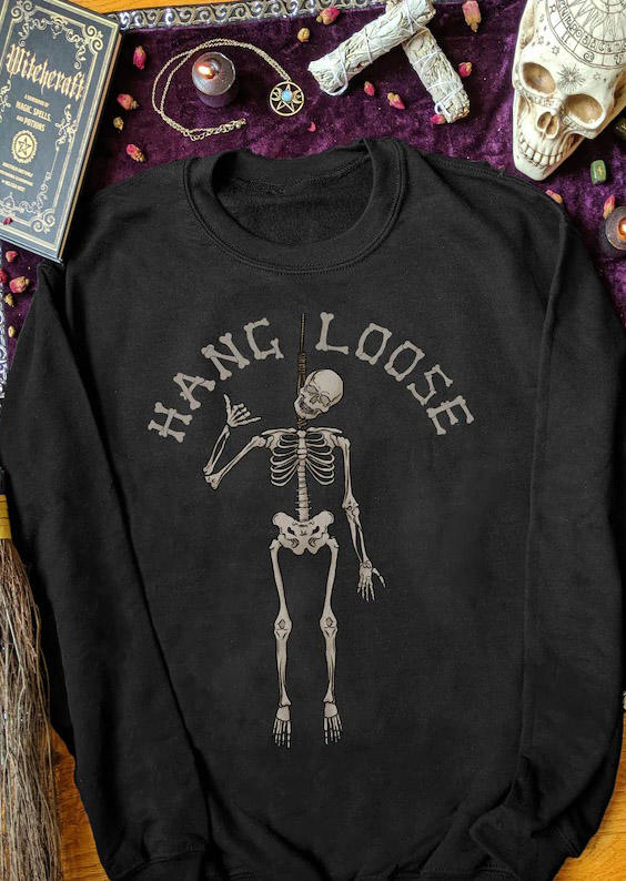 Skeleton Hang Loose Pullover Sweatshirt - Black