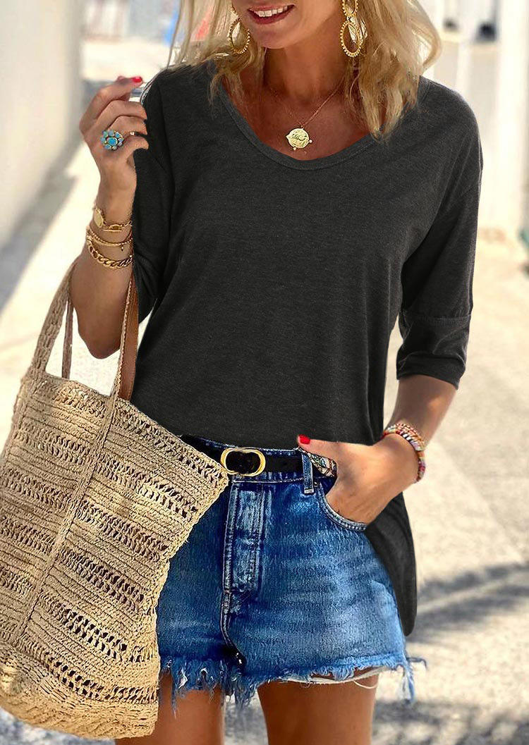 

Casual Three Quarter Sleeve Blouse - Dark Grey, 508890