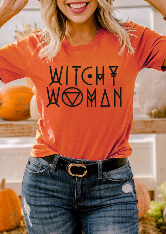 

Halloween Witchy Woman O-Neck T-Shirt Tee - Orange, 514695