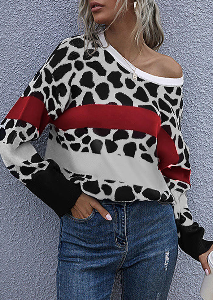 

Leopard Color Block Pullover Sweatshirt, Multicolor, 514798