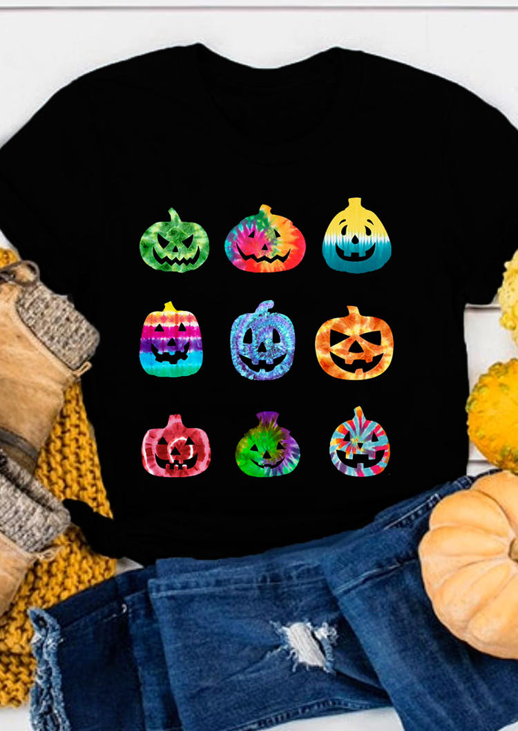 

Halloween Colorful Pumpkin Face T-Shirt Tee - Black, 515020