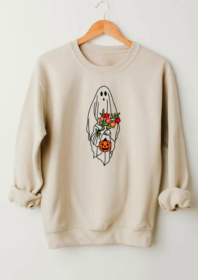 Pumpkin Ghost Floral Sweatshirt - Beige