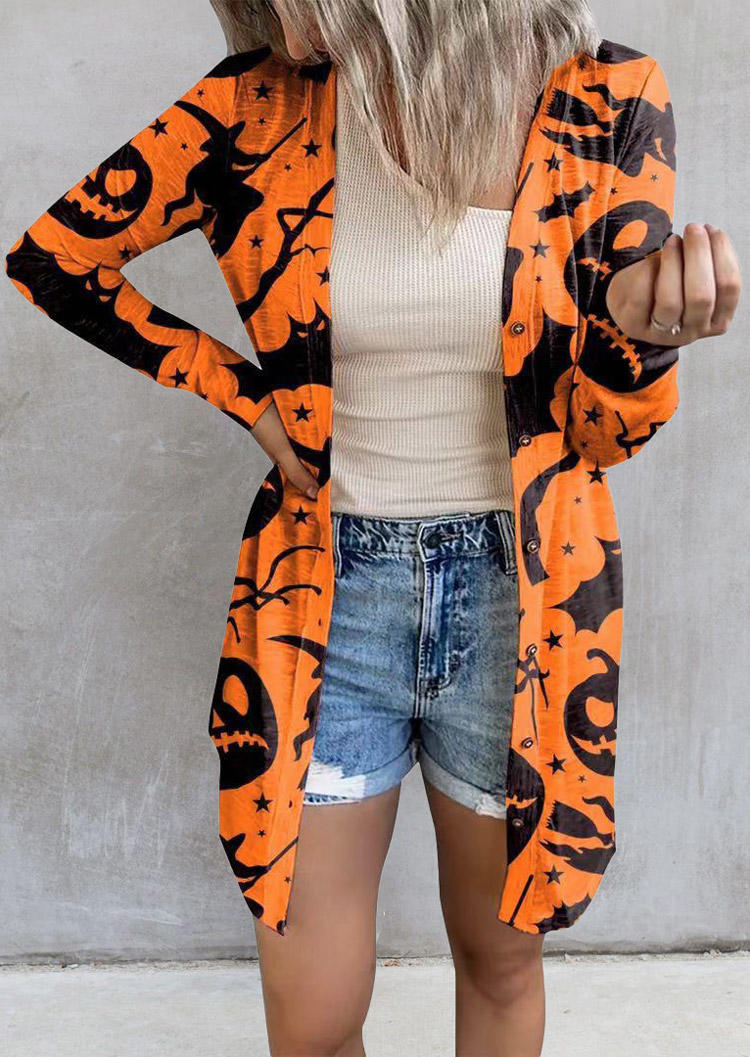 

Halloween Pumpkin Bat Long Sleeve Cardigan - Orange, 514694