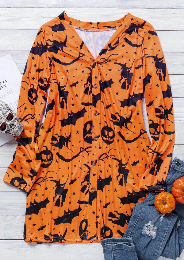 Pumpkin Bat Long Sleeve Cardigan - Orange