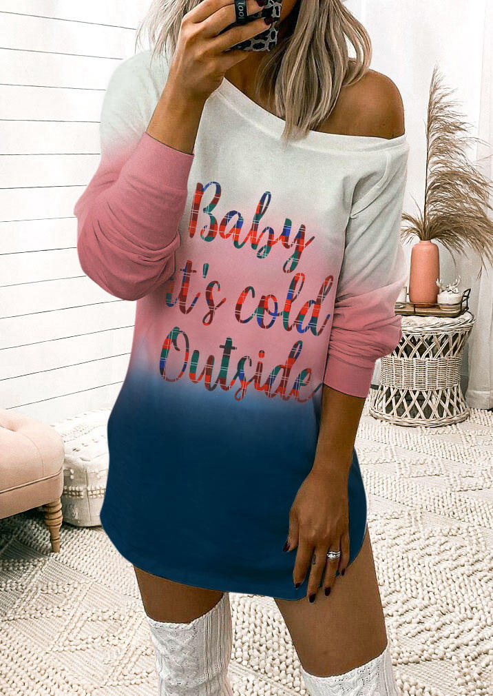 

Gradient Color Block Baby It's Cold Outside Mini Dress, Multicolor, 514744