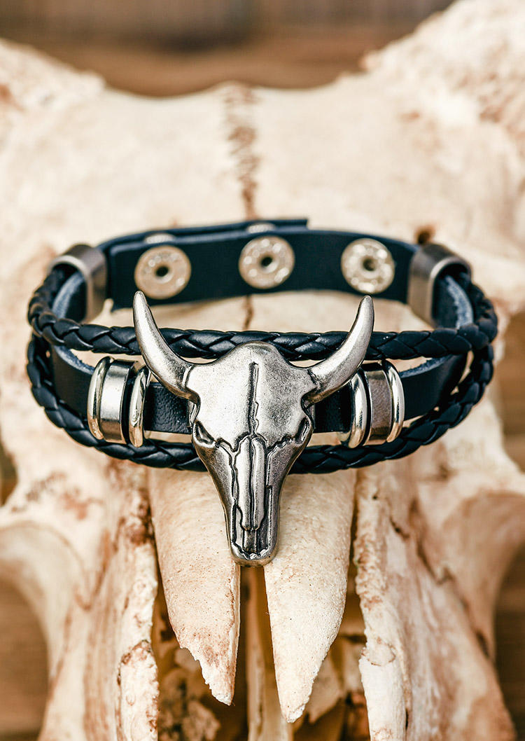 

Steer Skull Western Multi-Layered Bracelet, Black, 514854