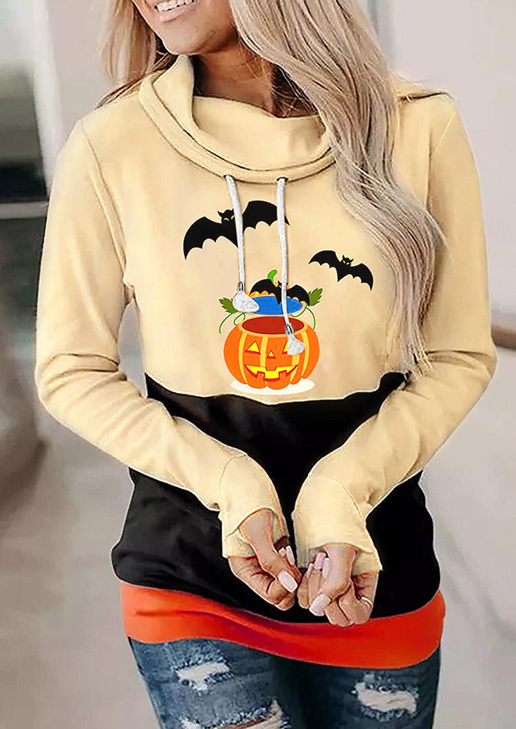 

Halloween Bat Pumpkin Face Thumbhole Blouse - Khaki, 514879