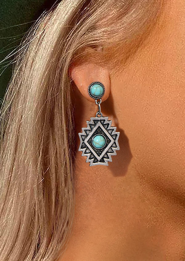Turquoise Aztec Geometric Western Earrings