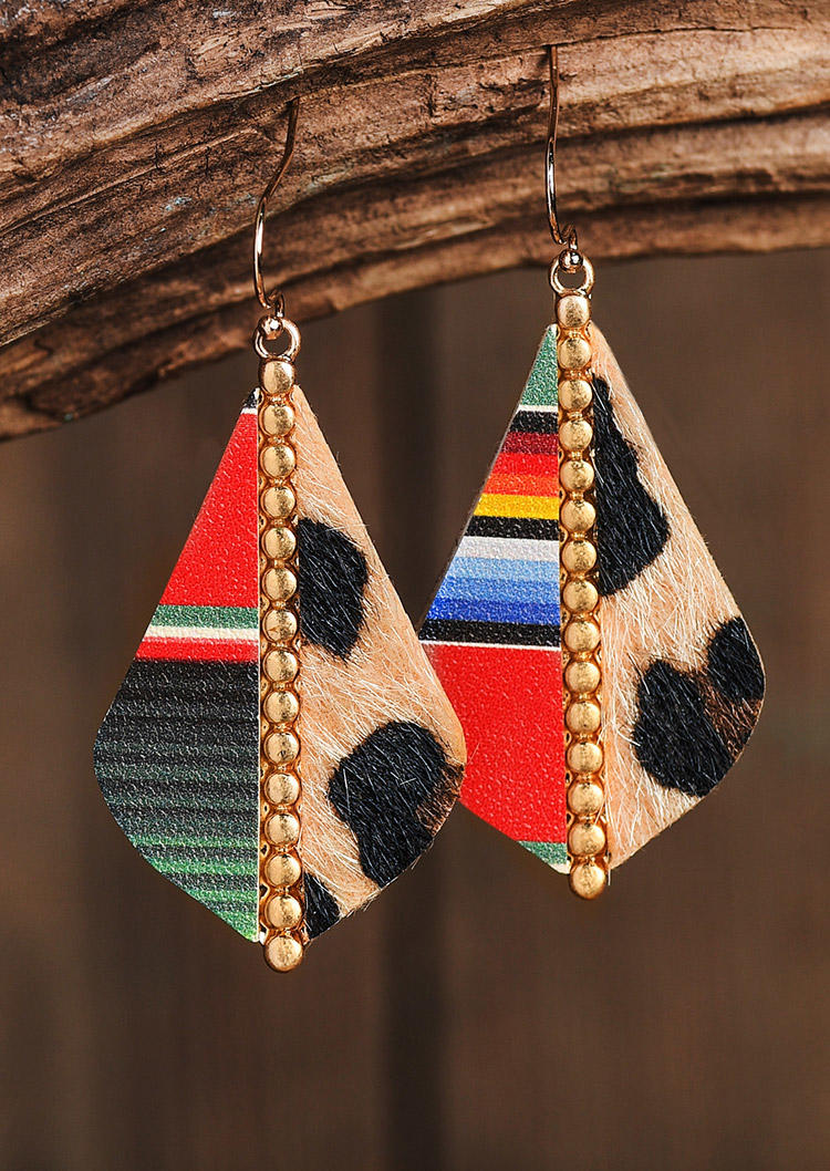

Leopard Splicing Alloy Water Drop Earrings, Pattern1, 514928