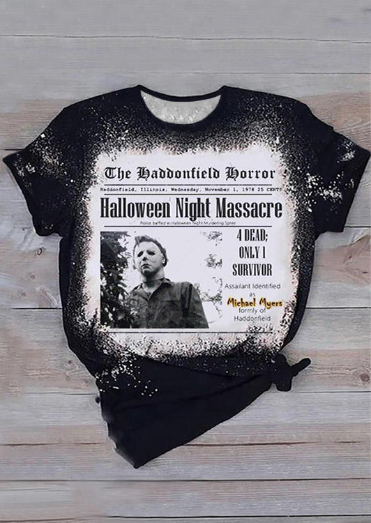 

Halloween Horror Movie Michael Myers Bleached T-Shirt Tee - Black, 515186