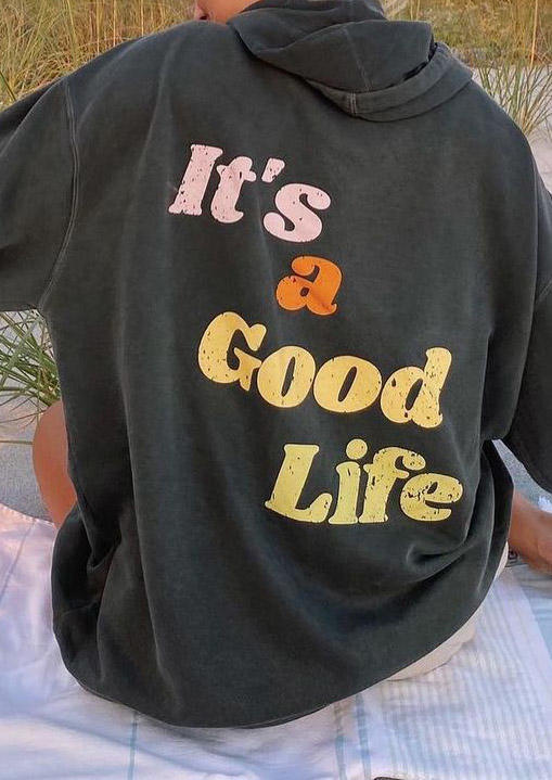 

It' A Good Life Kangaroo Pocket Pullover Hoodie - Dark Grey, 515299