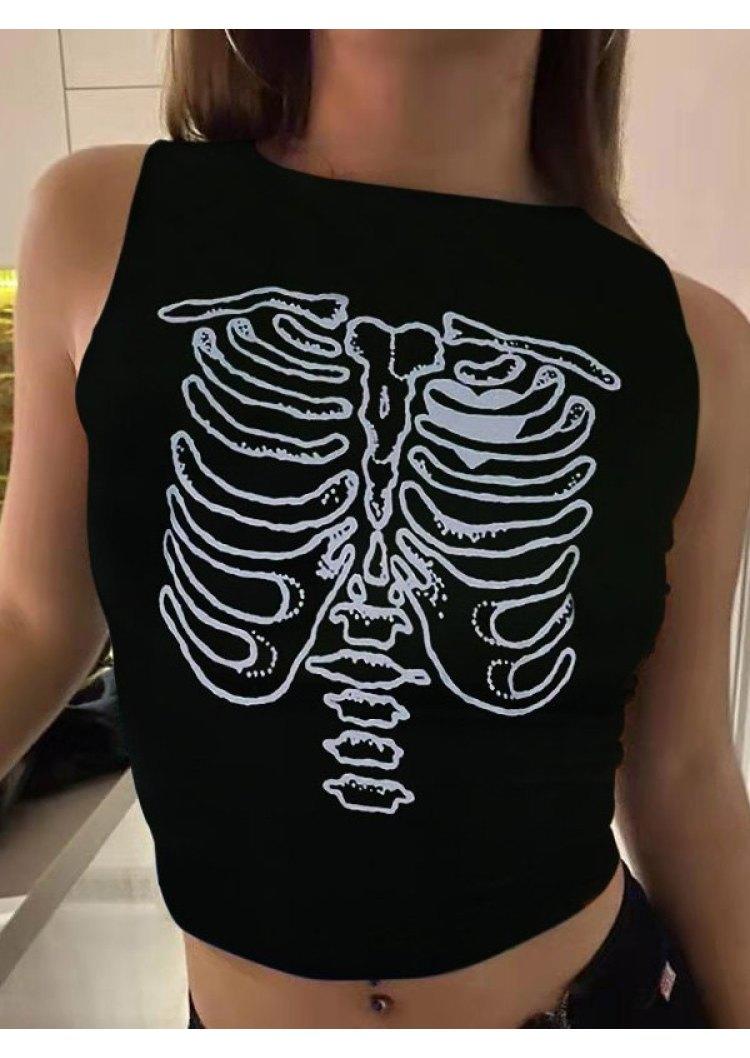 

Skeleton Crop Tank Top - Black, FZ004476