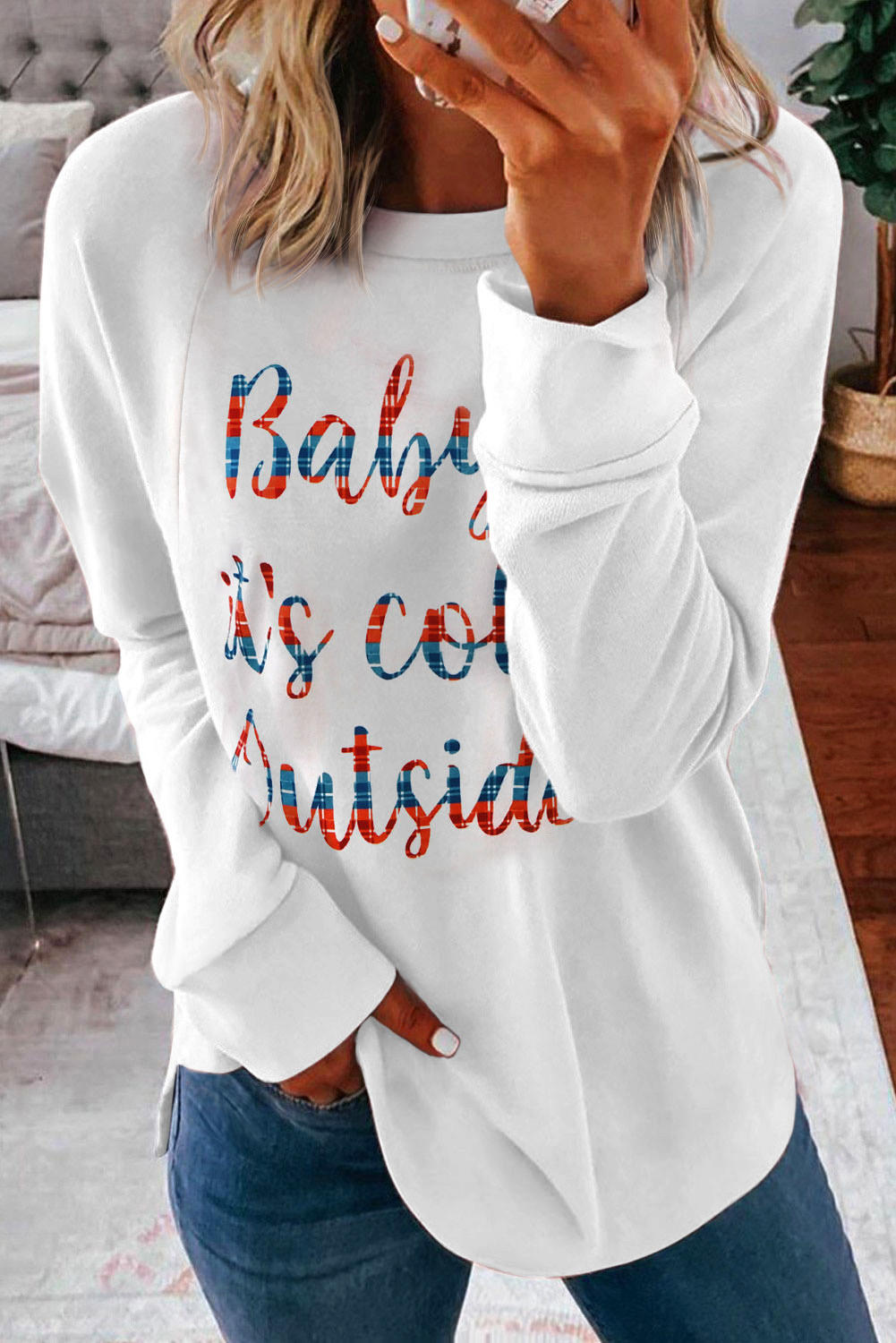 Baby It' Cold Outside O-Neck Blouse - White, 514797
