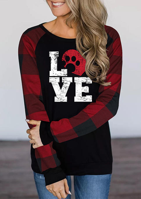 

Plaid Love Heart Dog Paw Blouse - Black, 514843