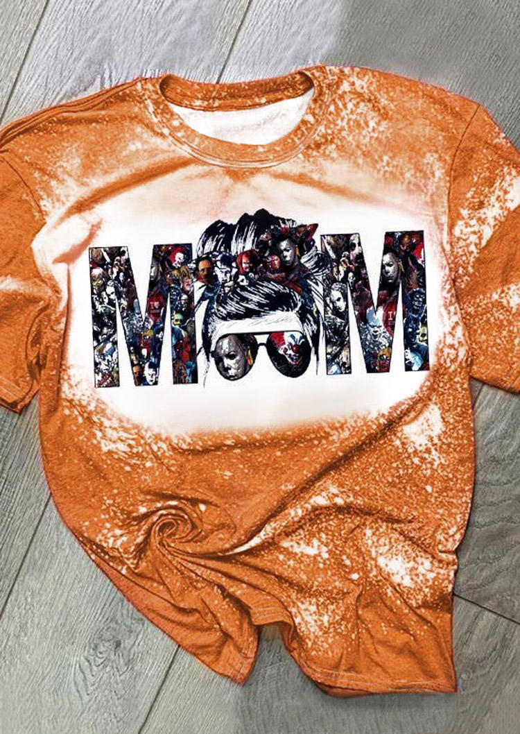 Halloween Horror Movie Character Mom Skull T-Shirt Tee - Orange