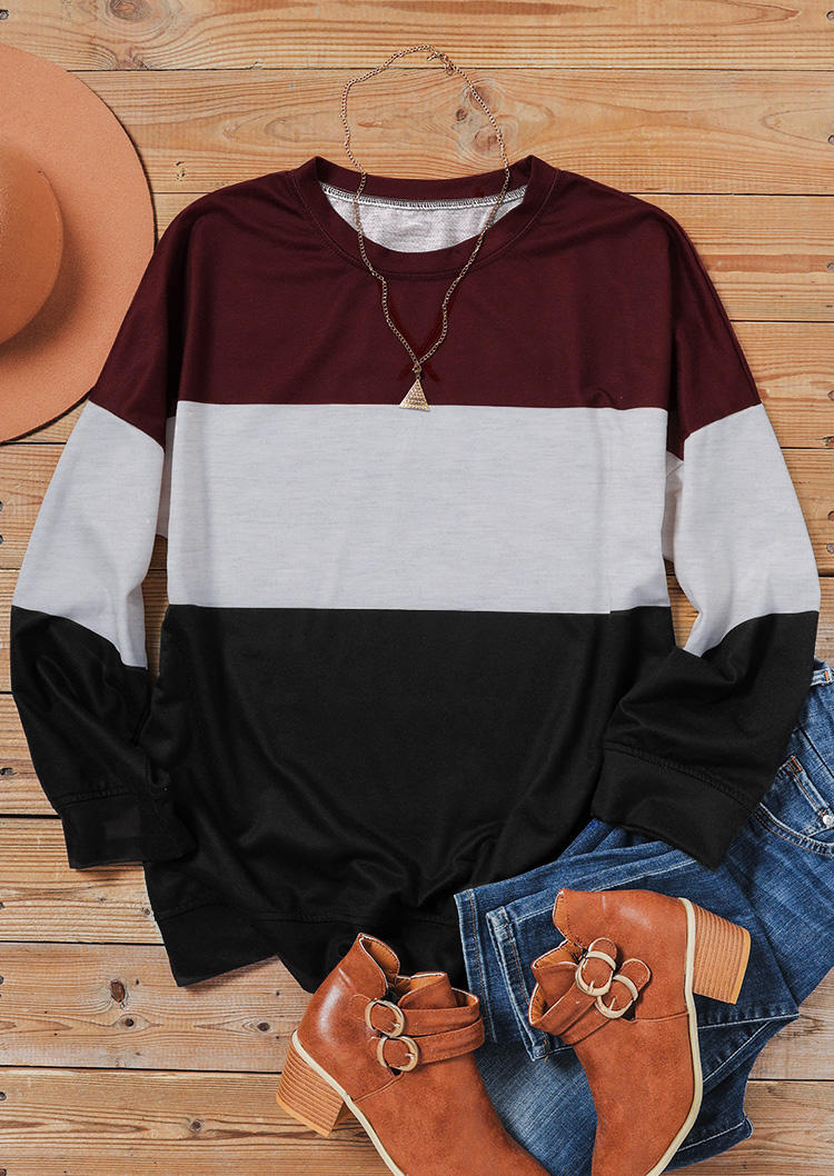 Color Block Long Sleeve O-Neck Pullover Sweatshirt