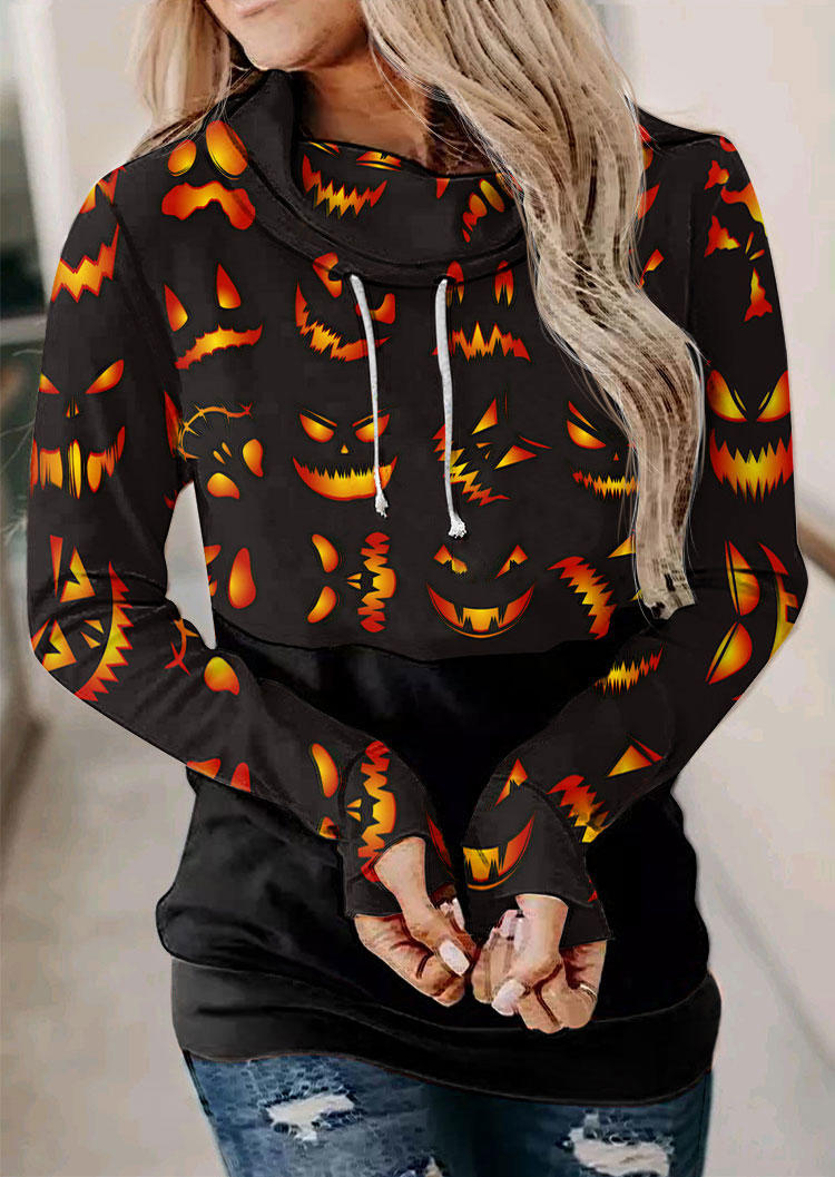 

Halloween Pumpkin Face Cowl Neck Pullover Sweatshirt - Black, 515061