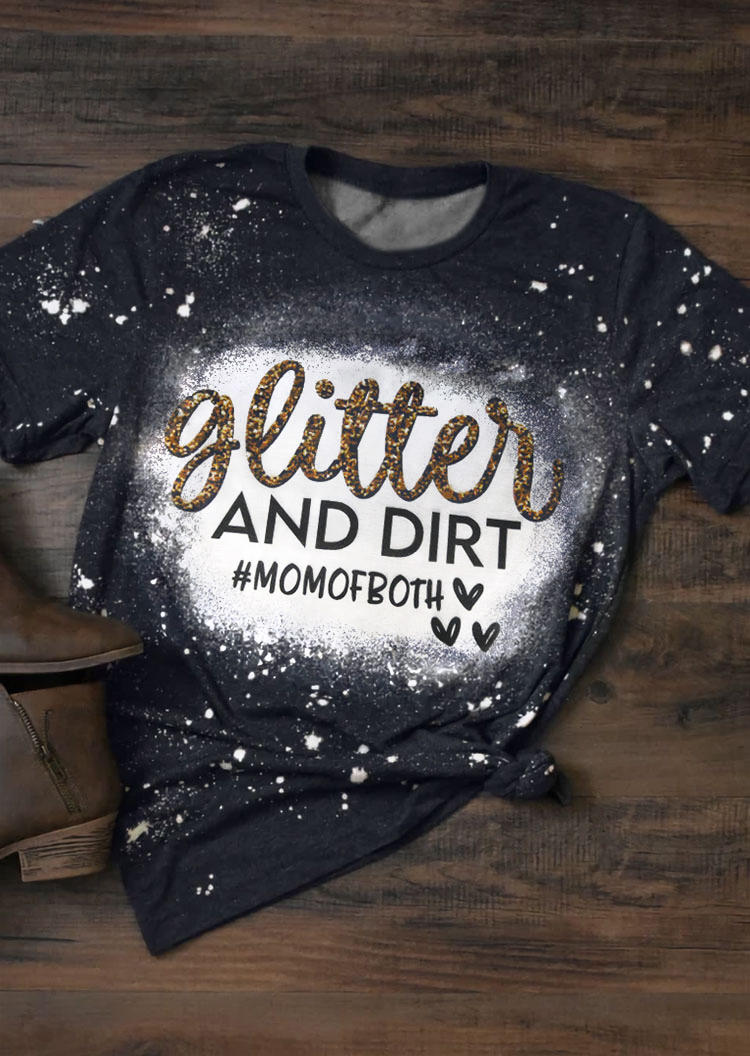 

Glitter And Dirt Mom Of Both Bleached T-Shirt Tee - Navy Blue, 515297