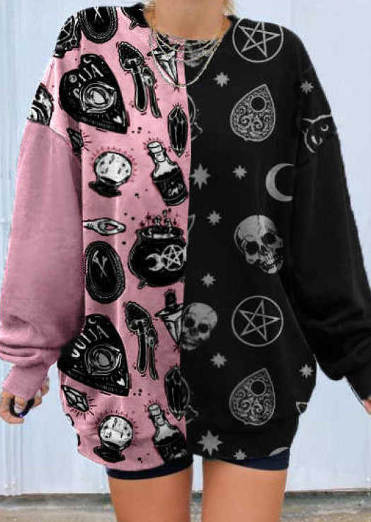 

Skull Heart Color Block Sweatshirt, Multicolor, FZ004369