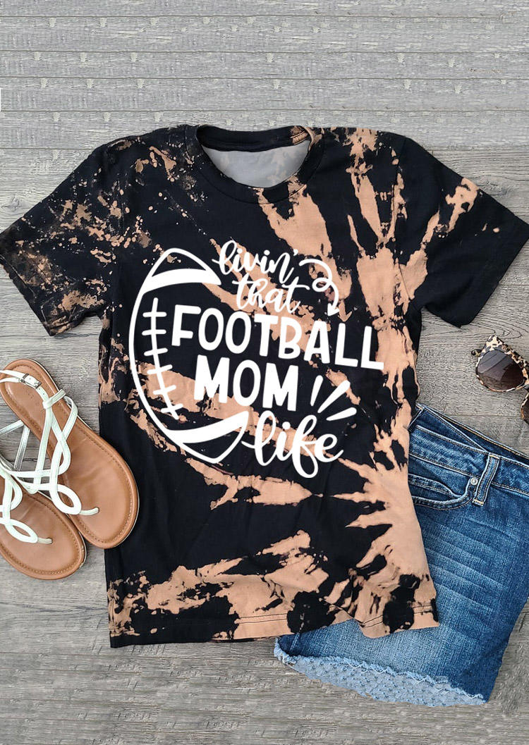 

Tie Dye Livin' That Football Mom Life T-Shirt Tee - Black, 512874