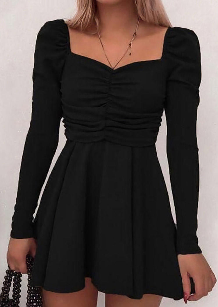 

Ruffled Long Sleeve Mini Dress - Black, 514749