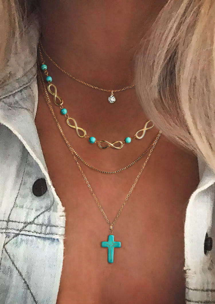 

Multi-Layered Infinite Cross Turquoise Rhinestone Necklace, Green, 514764