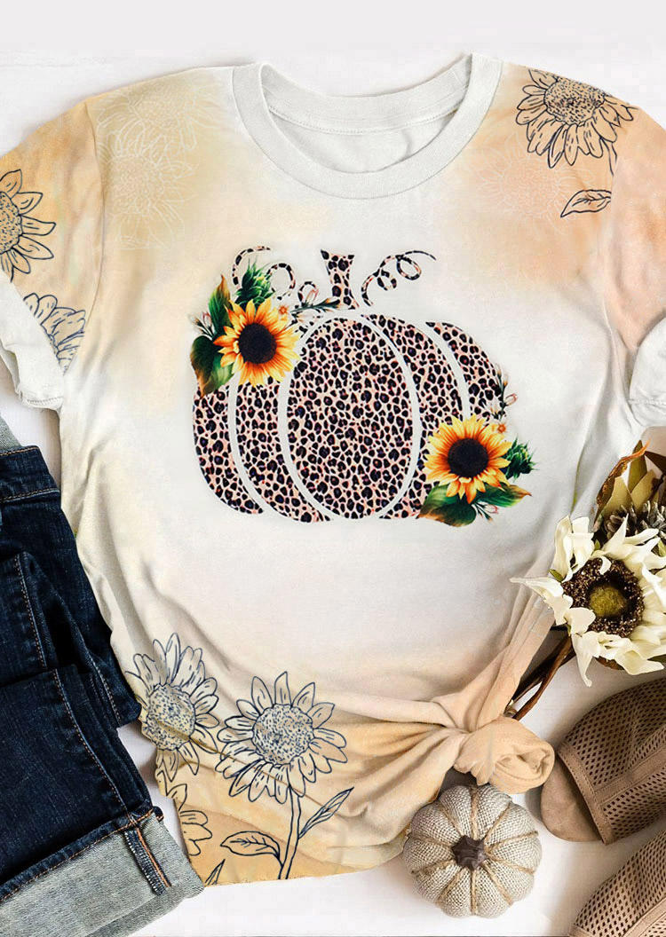 

Leopard Pumpkin Sunflower Bleached T-Shirt Tee, Multicolor, 515286