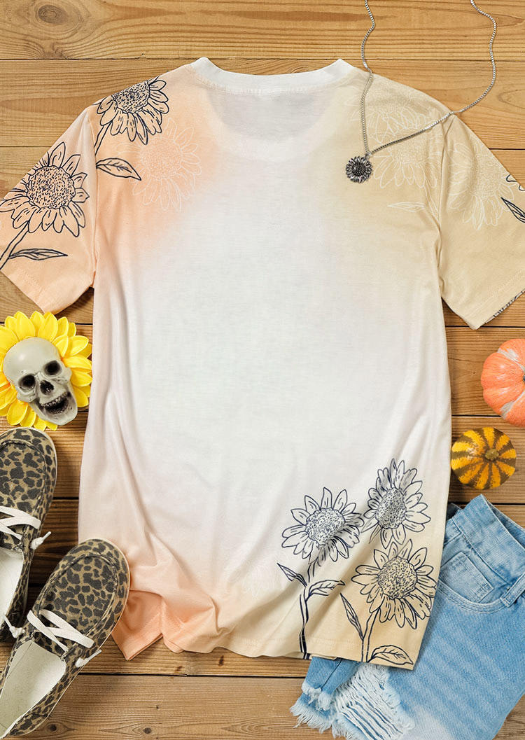 Buy Leopard Pumpkin Sunflower Bleached T-Shirt Tee. Picture