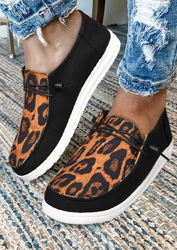 

Leopard Lace Up Flat Sneakers, 515315
