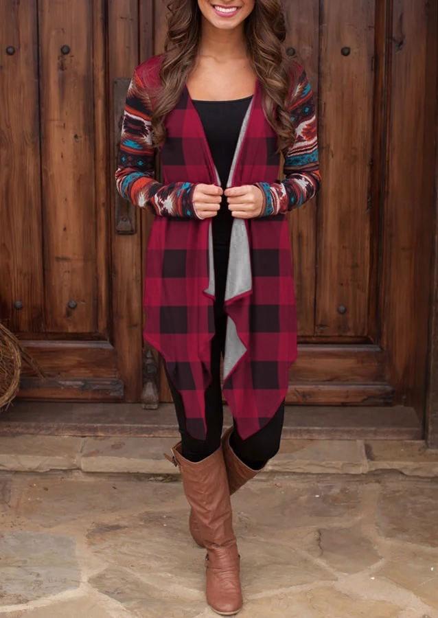 

Plaid Geometric Splicing Asymmetric Cardigan, Multicolor, 515404