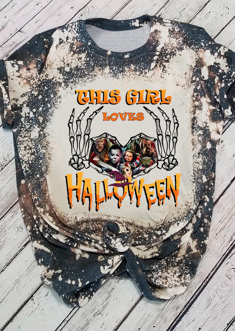 

Halloween This Girl Loves keleton Hand Bleached T-Shirt Tee, Multicolor, 515410