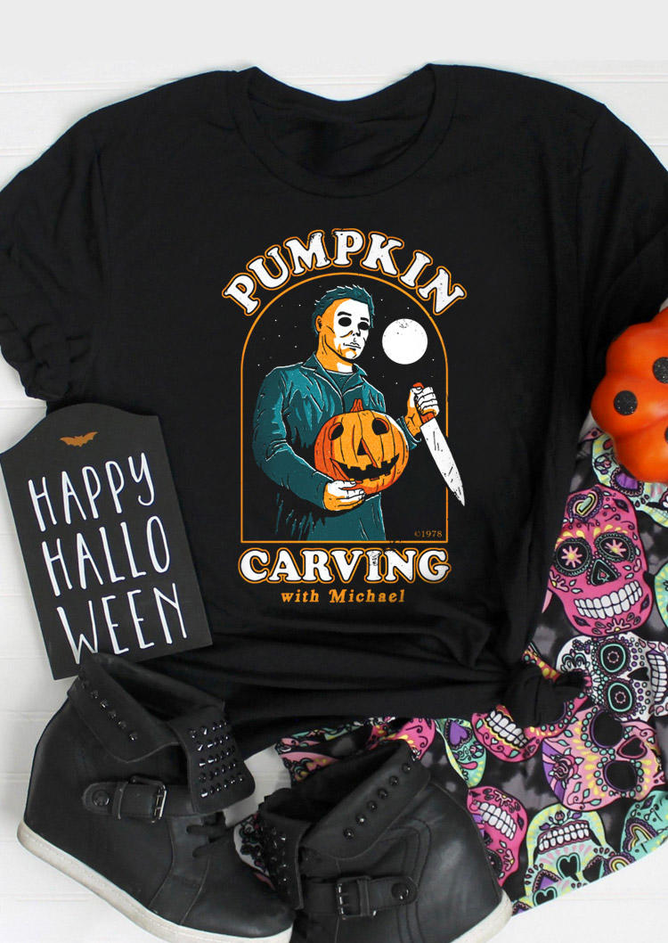 

Halloween Pumpkin Carving With Michael T-Shirt Tee - Black, 515496