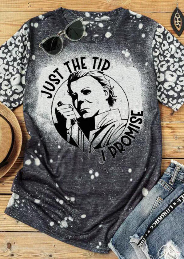 

Halloween Just The Tip Leopard Bleached T-Shirt Tee - Dark Grey, 515515