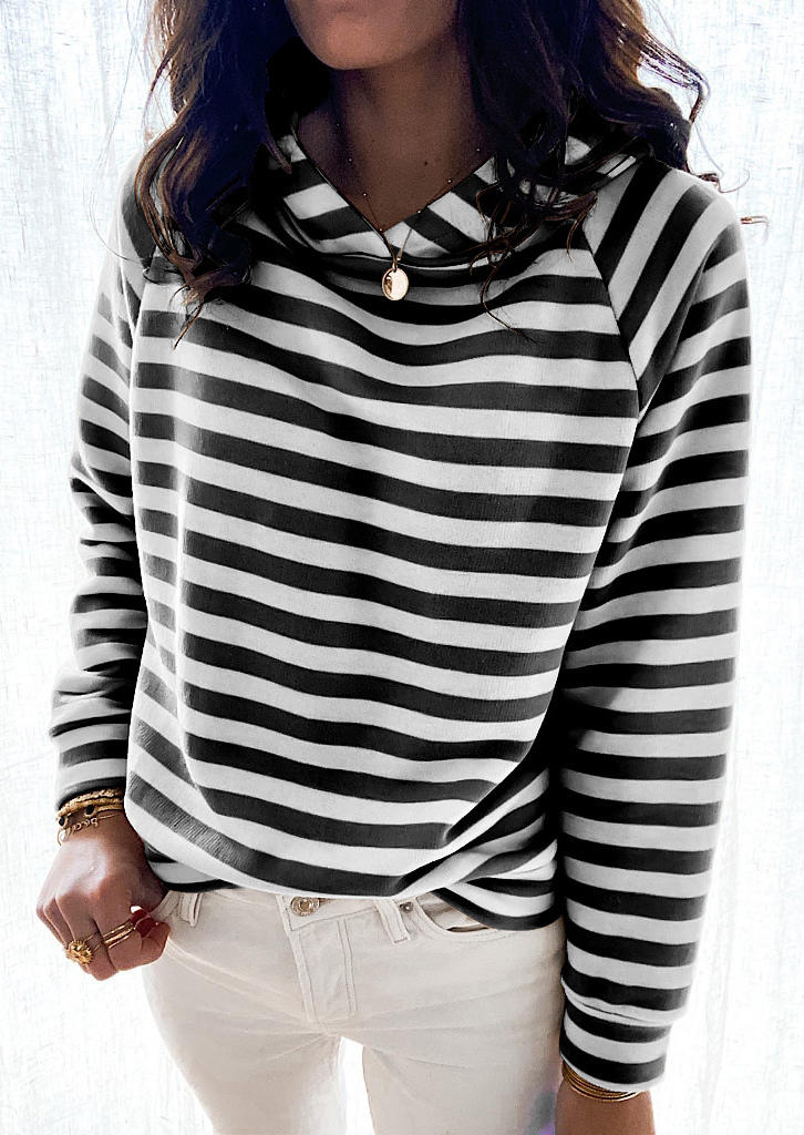 

Striped Long Sleeve loose Hoodie, Stripe, 513081