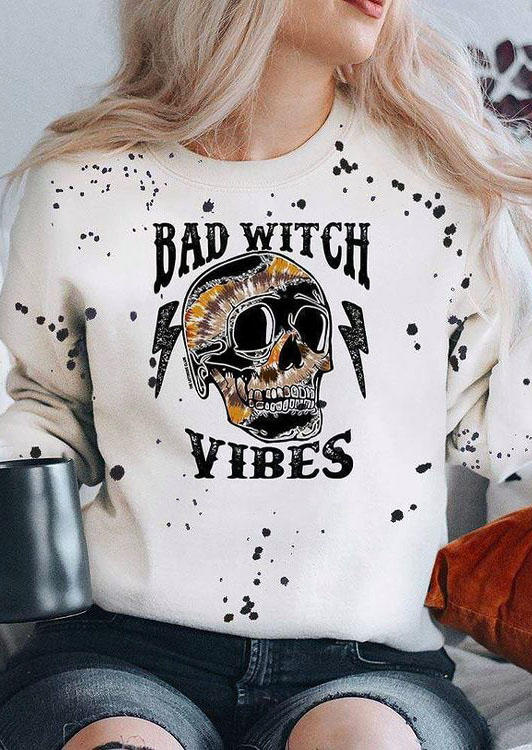 

Halloween Skull Bad Witch Vibes Pullover Sweatshirt - White, 515288