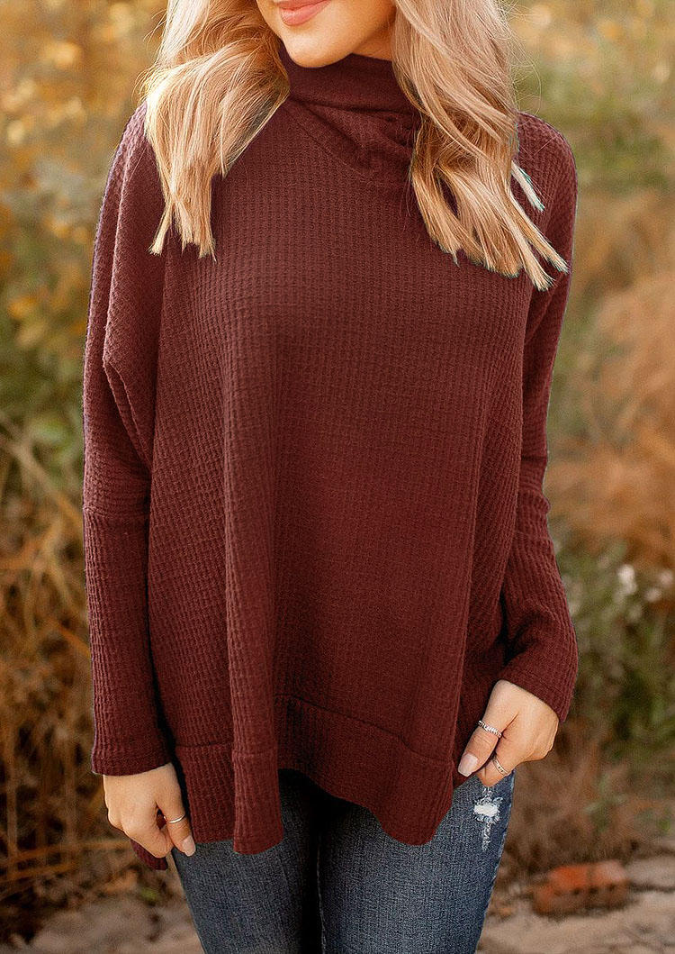 

Turtleneck Waffle Long Sleeve Sweater - Burgundy, 515349