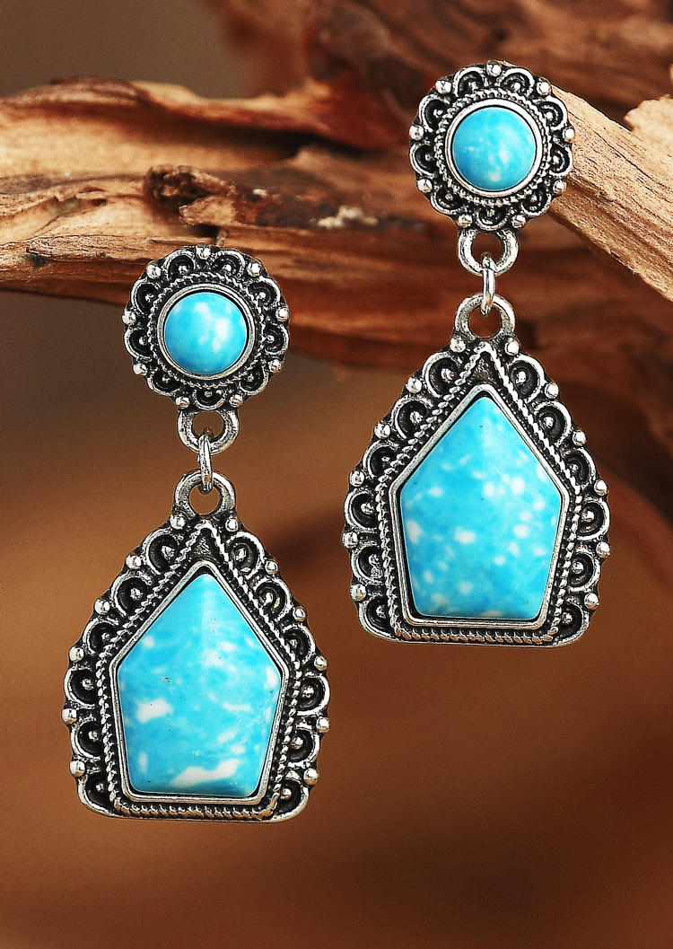 

Bohemian Turquoise Alloy Stud Earring, Cyan, 515369