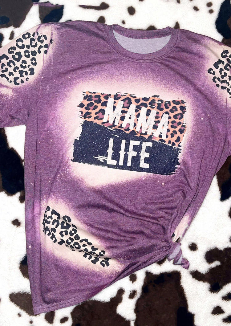 

Mama Life Leopard Bleached Long Sleeve T-Shirt Tee - Purple, 515699