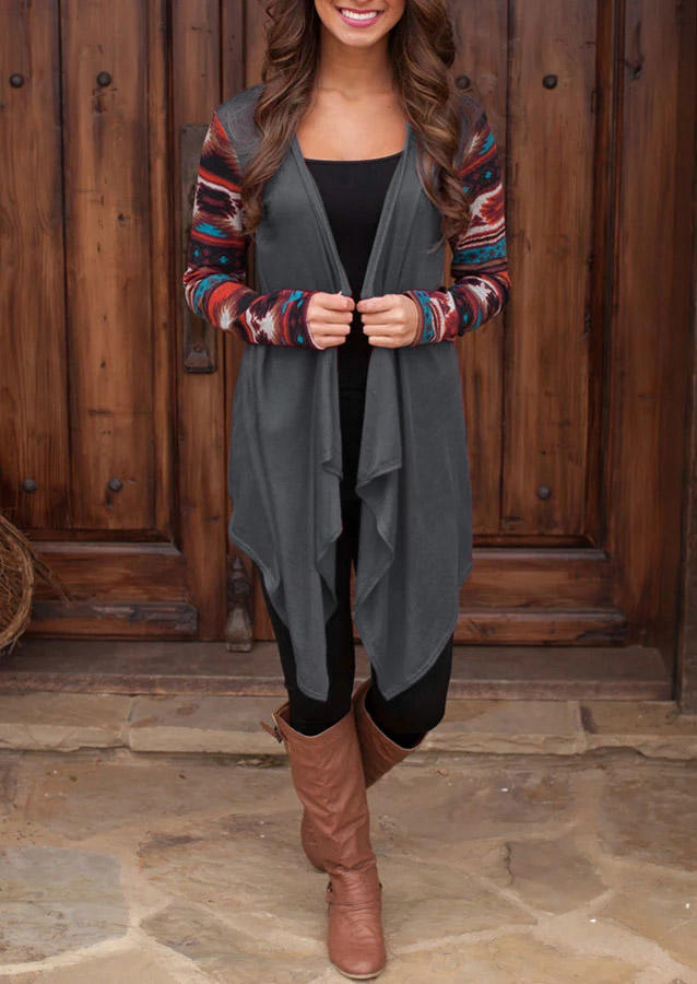 

Geometric Splicing Asymmetric Cardigan - Dark Grey, 515703