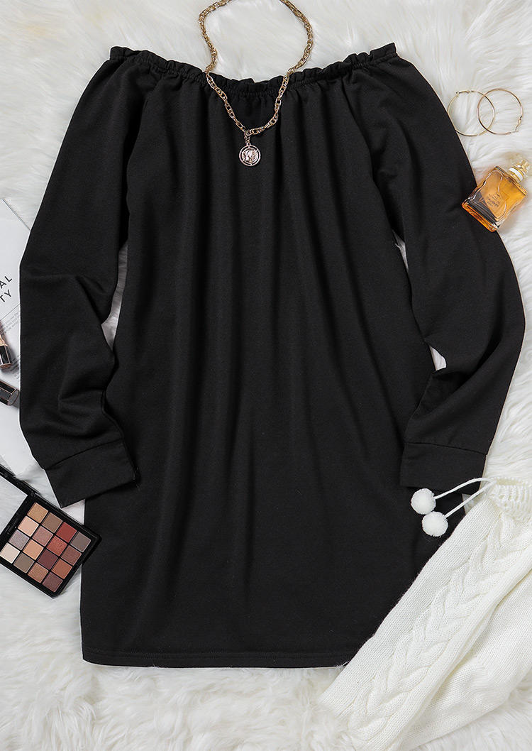 Off Shoulder Long Sleeve Sweatshirt Mini Dress - Black