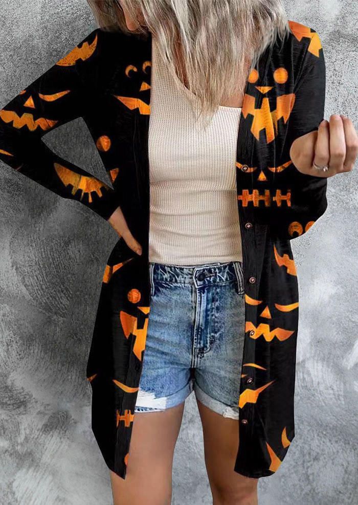 

Halloween Pumpkin Face Button Cardigan - Black, 515314