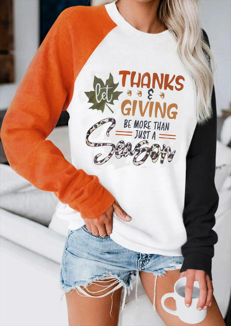 

Thanksgiving Season Leopard Color Block T-Shirt Tee - White, 515425