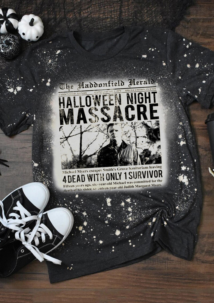 

The Haddonfield Herald Halloween Bleached T-Shirt Tee - Dark Grey, 515851
