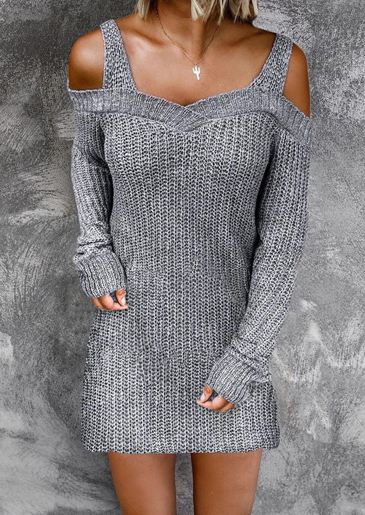 

Cold Shoulder Long Sleeve Sweater Mini Dress - Gray, 515872