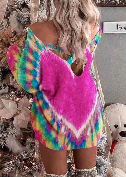 

Criss-Cross Open Back Tie Dye Heart Mini Dress, Multicolor, 515875