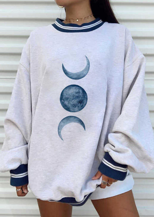 

Moon Long Sleeve O-Neck Sweatshirt - Light Grey, Gray, FZ004584