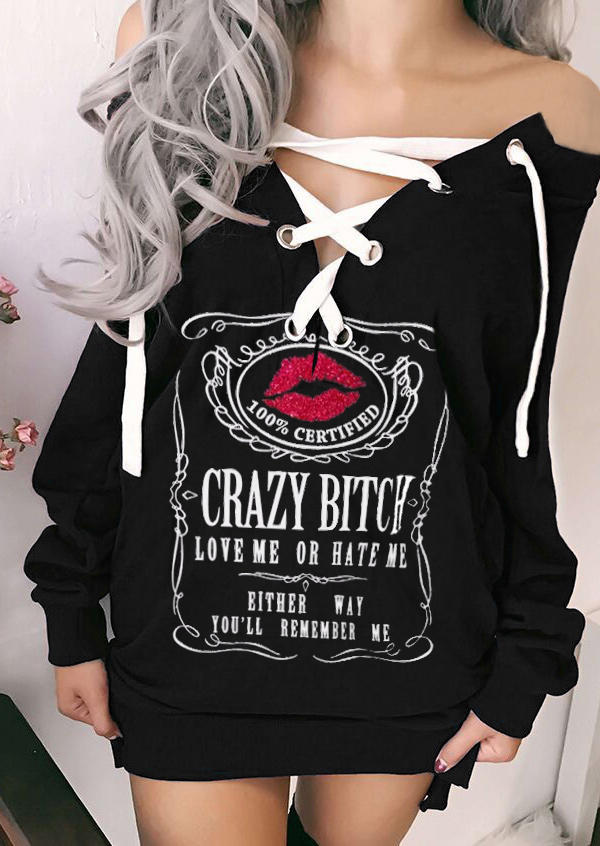 

Crazy B!tch Love Me Or Hate Me Lips Lace Up Mini Dress - Black, 513665