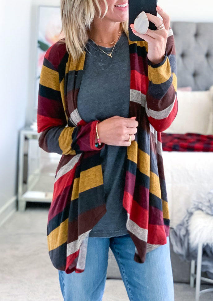 

Colorful Striped Long Sleeve Cardigan, Multicolor, 514955