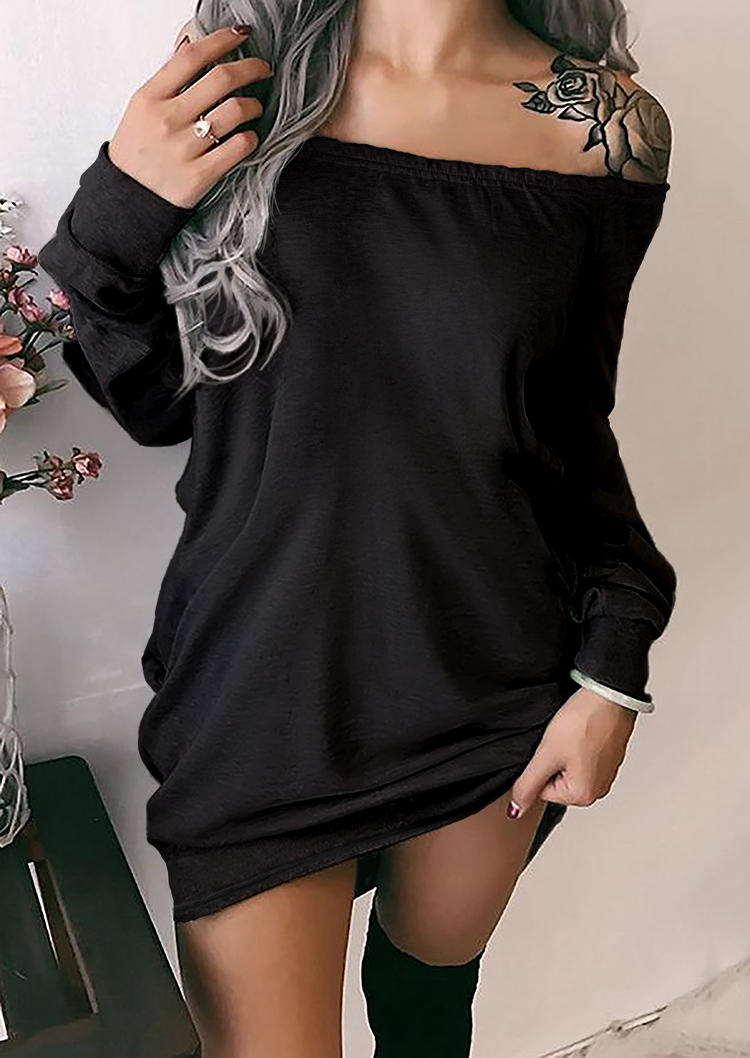 Off Shoulder Long Sleeve Sweatshirt Mini Dress - Black